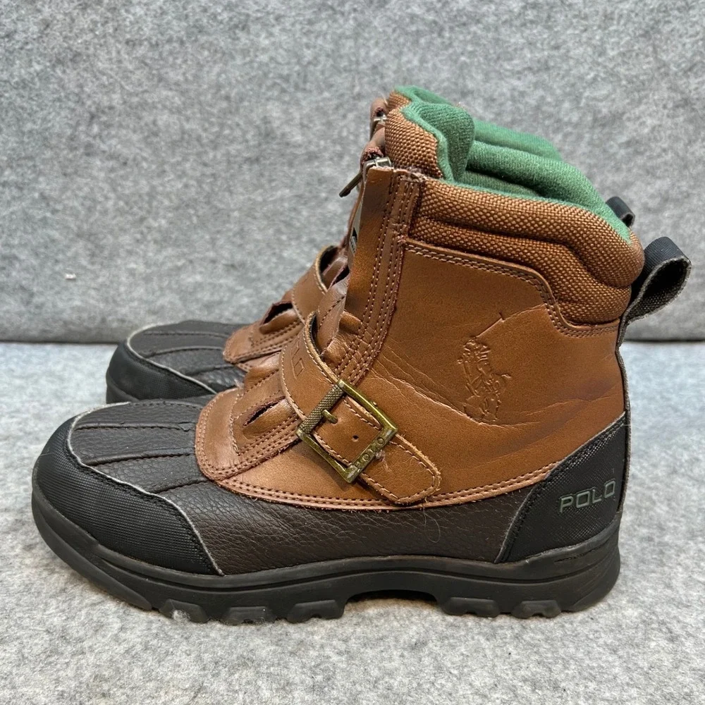 Polo Ralph Lauren Kids Brown Leather Zip Up Winter Boots Size Big Boys 4